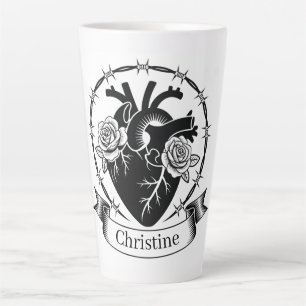 Anatomical Heart Tattoo: Black and White Design Latte Mug