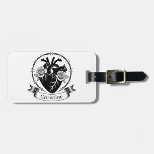 Anatomical Heart Tattoo: Black and White Design Luggage Tag