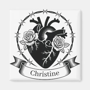Anatomical Heart Tattoo: Black and White Design Magnet