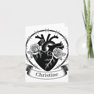Anatomical Heart Tattoo: Black and White Design Note Card