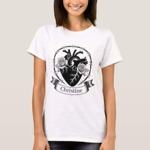Anatomical Heart Tattoo: Black and White Design  T-Shirt