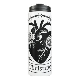 Anatomical Heart Tattoo: Black and White Design Thermal Tumbler