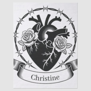 Anatomical Heart Tattoo: Black and White Design Tissue Paper