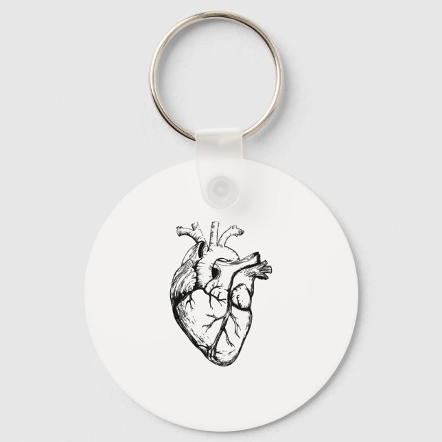 Anatomical Heart Vintage Line Art Key Ring (Front)