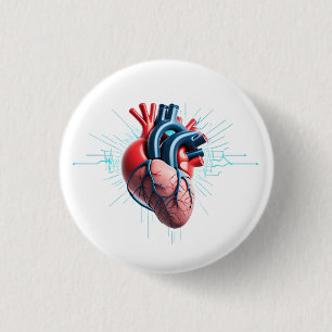 Anatomical Heart with EKG – Medical Art Design 3 Cm Round Badge