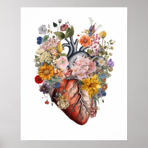 Anatomical Heart with Flowers Art #2BFE2 Poster