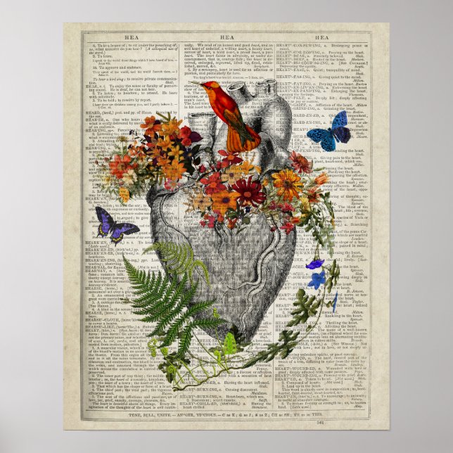 Anatomical Heart with Flowers & Hummingbird Poster (Front)