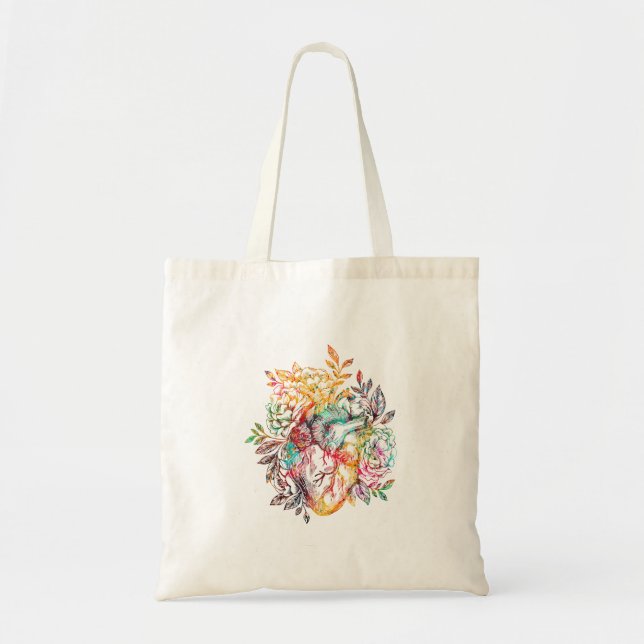 Anatomical heart with flowers tote bag (Front)