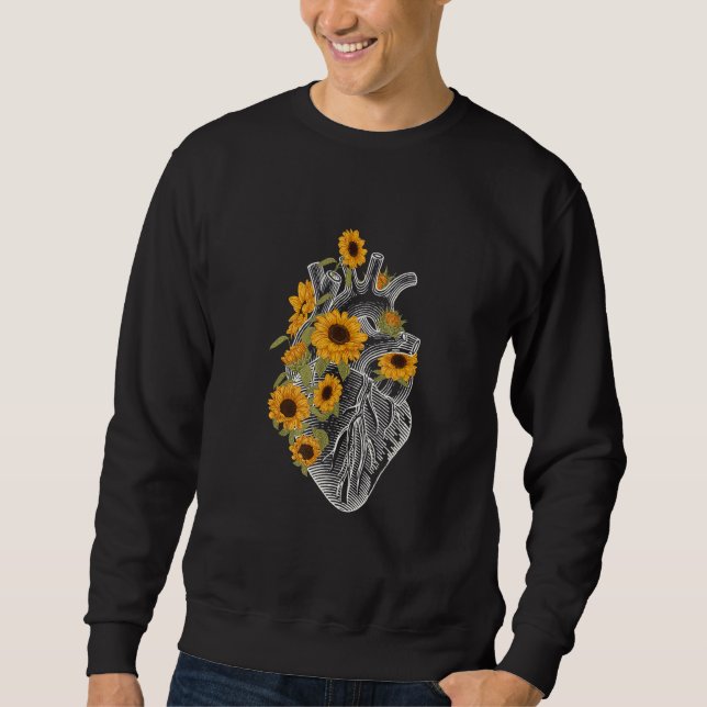 Anatomical Heart With Sunflower Flowers Heart Flow Sweatshirt (Front)