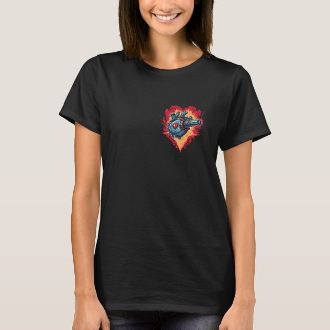 Anatomical Mechanical Heart with Laser Gun Cyberpu T-Shirt (Front)