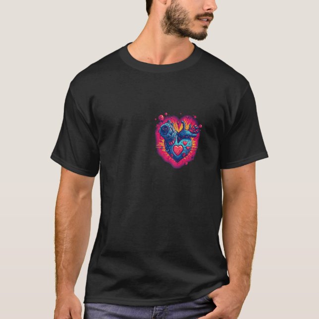 Anatomical Mechanical Heart with Laser Gun Cyberpu T-Shirt (Front)