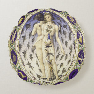 Anatomical Zodiac Man Round Cushion
