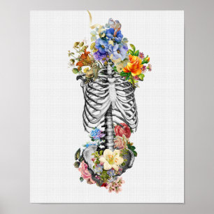 Anatomy Art Print Skeleton Flowers   Medical Wall