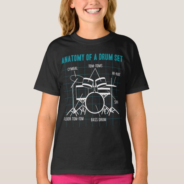 Anatomy Of A Drum Set  Drummer Musician Drumsticks T-Shirt (Front)