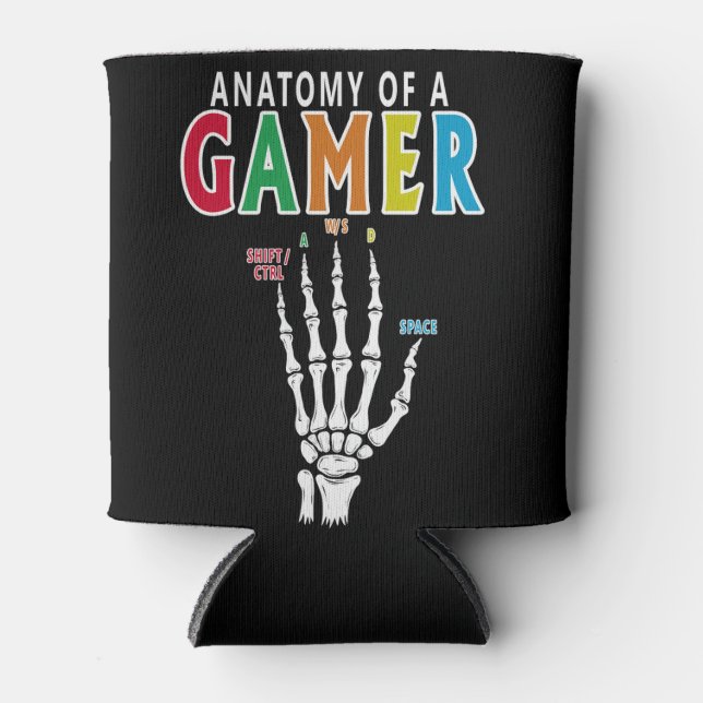 Anatomy Of A Gamer Skeleton Hand Funny Can Cooler (Front)