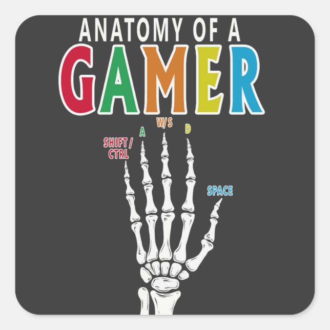 Anatomy Of A Gamer Skeleton Hand Funny  Sticker (Front)
