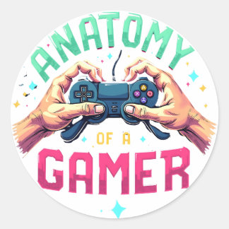 Anatomy of a Gamer sticker- Retro Gamer Tee Classic Round Sticker