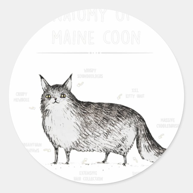 Anatomy Of A Maine Coon Shirt Funny Cat Humour Gif Classic Round Sticker (Front)