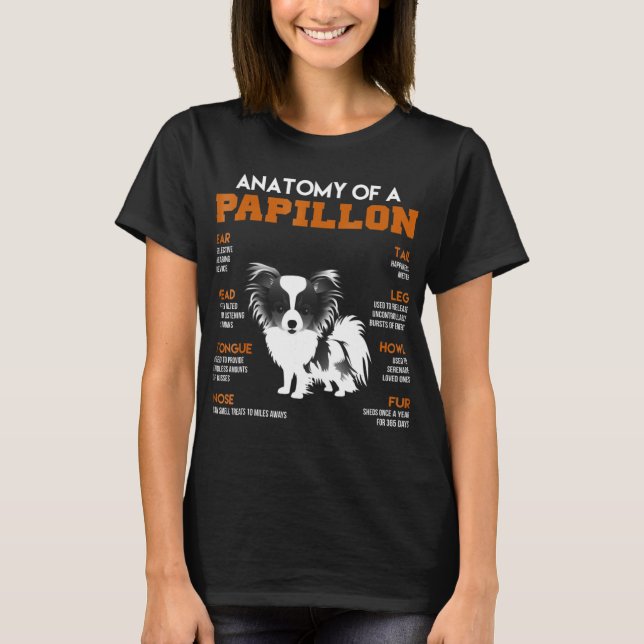 Anatomy Of A Papillon Dogs T Shirt Funny Gift (Front)
