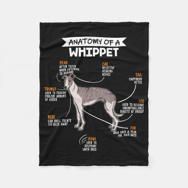 anatomy of a whippet dog funny dog lover gift fleece blanket (Front)