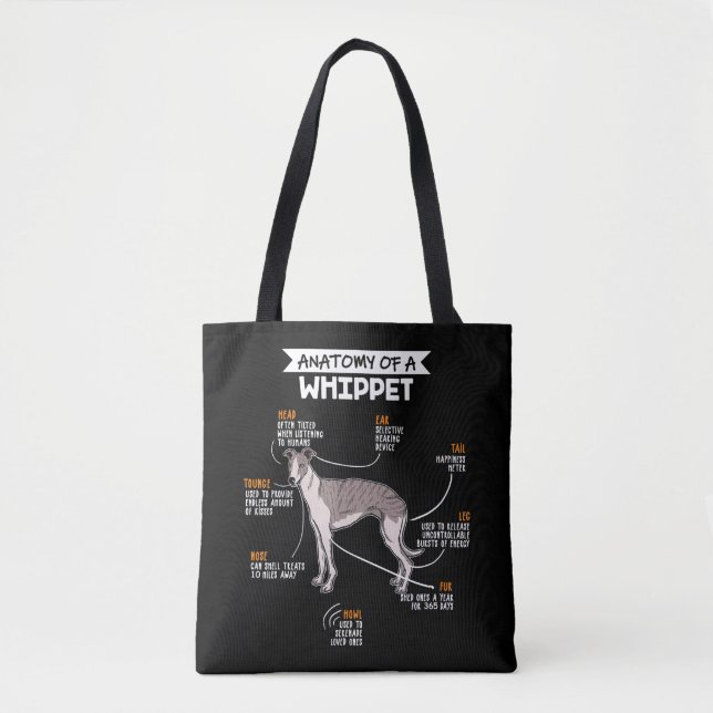 anatomy of a whippet dog funny dog lover gift tote bag (Front)