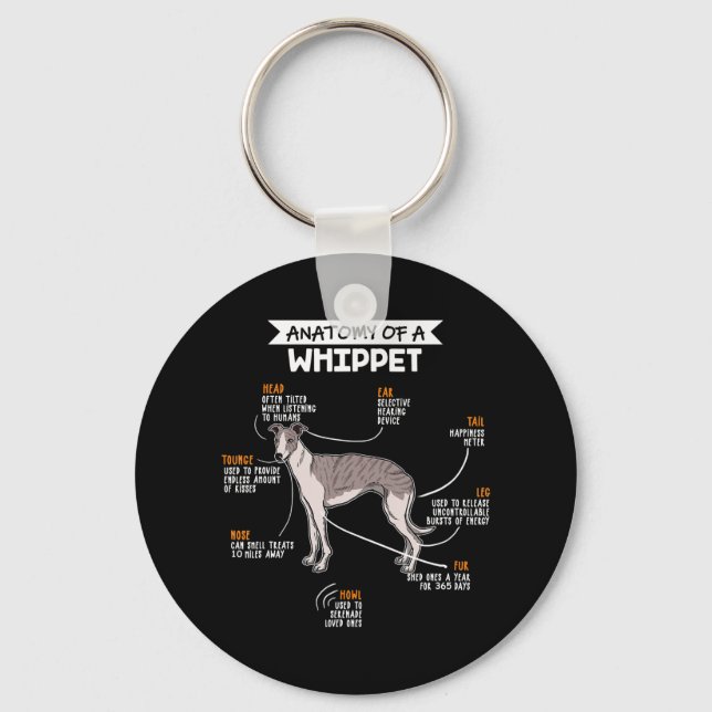 anatomy of a whippet dog key ring (Front)