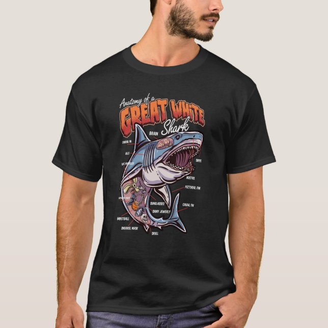 Anatomy of a White Shark Fish Shark Educational T-Shirt (Front)