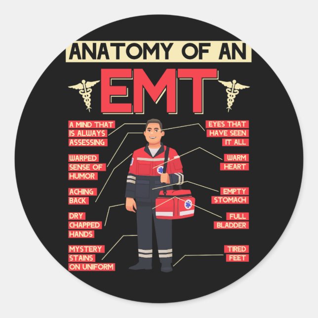 Anatomy Of An EMT Paramedic EMT EMS Health Care Em Classic Round Sticker (Front)