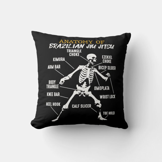 Anatomy of Brazilian Jiu Jitsu Fighter Skeleton Cushion (Front)