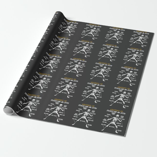 Anatomy of Brazilian Jiu Jitsu Fighter Skeleton Wrapping Paper (Unrolled)