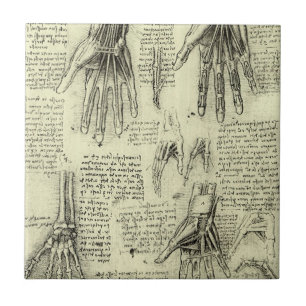 Anatomy of the Human Hand by Leonardo da Vinci Ceramic Tile
