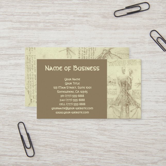 Anatomy Sketch of Spinal Column Leonardo da Vinci Business Card (Front/Back In Situ)