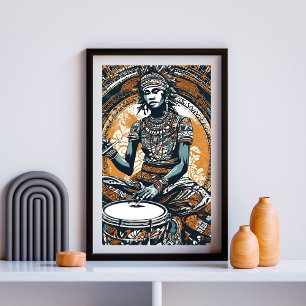 Ancestral Beat – Calm Drummer in Tribal Grace Poster