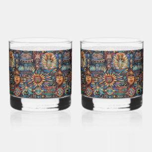 Ancestral Cobalt "Pre-Columbian Tapestry" Rocks Gl Whiskey Glass