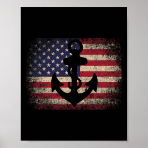Anchor 4th Of July Gift American Flag - Boat Saili Poster