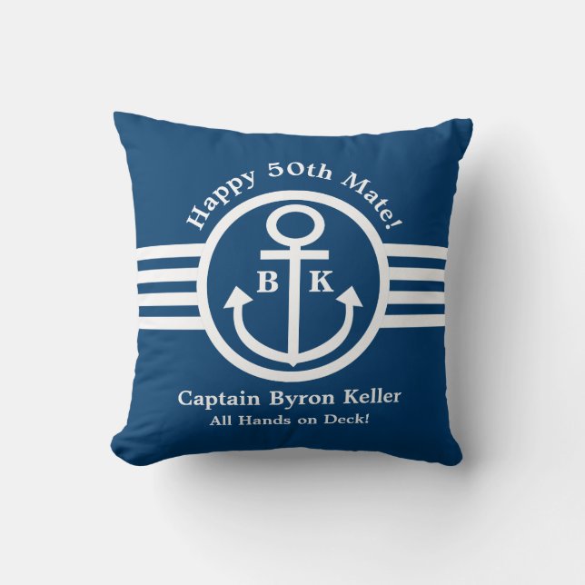 Anchor 50th Birthday Nautical Theme Cushion (Front)