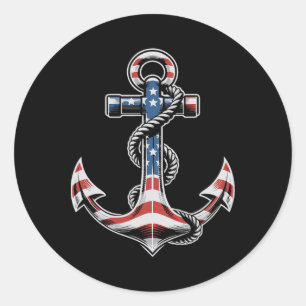 Anchor American Flag 4th Of July Patriotic  Classic Round Sticker