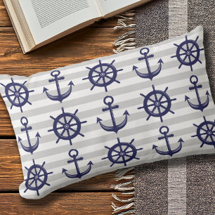 Anchor and Boat Helm Wheel Nautical Outdoor Lumbar Cushion