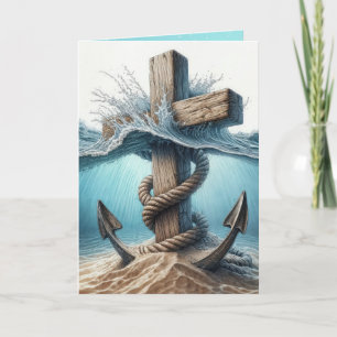 Anchor and Cross In Ocean Waves Thinking of You Card