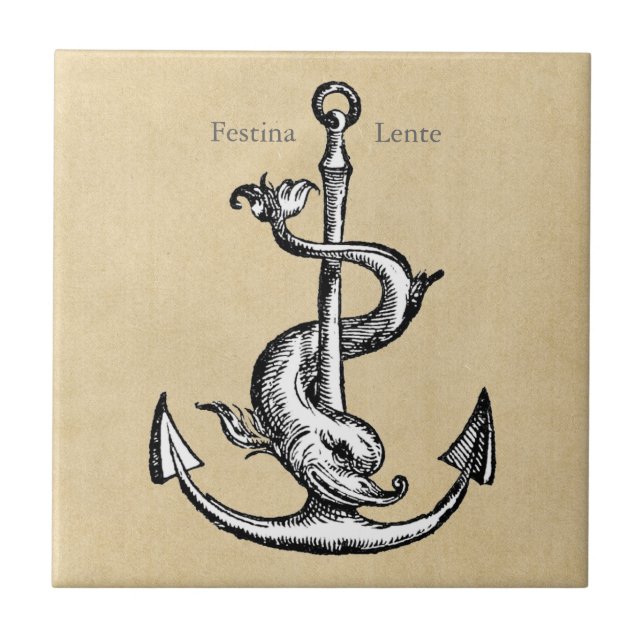 Anchor and Dolphin - Festina Lente Ceramic Tile (Front)