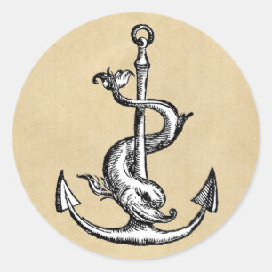 Anchor and Dolphin - Festina Lente Classic Round Sticker
