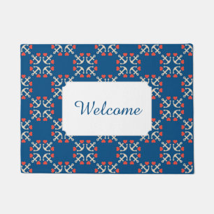 Anchor And Heart Pattern   Add Your Text Doormat