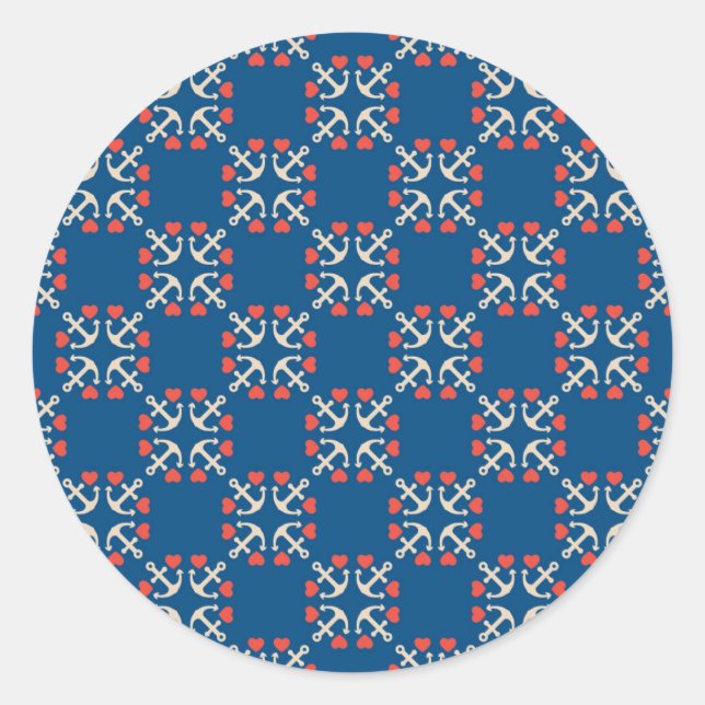 Anchor And Heart Pattern Classic Round Sticker (Front)