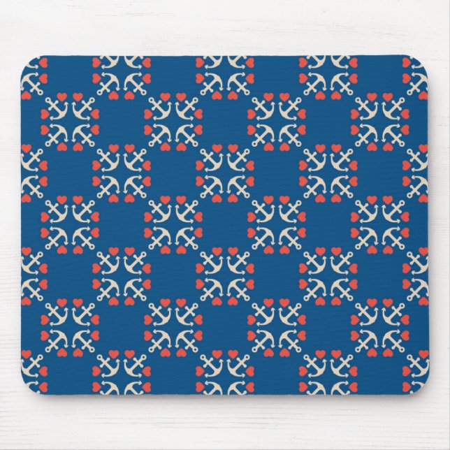 Anchor And Heart Pattern Mouse Pad (Front)