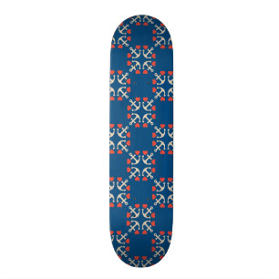 Anchor And Heart Pattern Skateboard