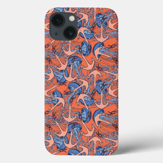 Anchor And Jellyfish Pattern Case-Mate iPhone Case (Back)