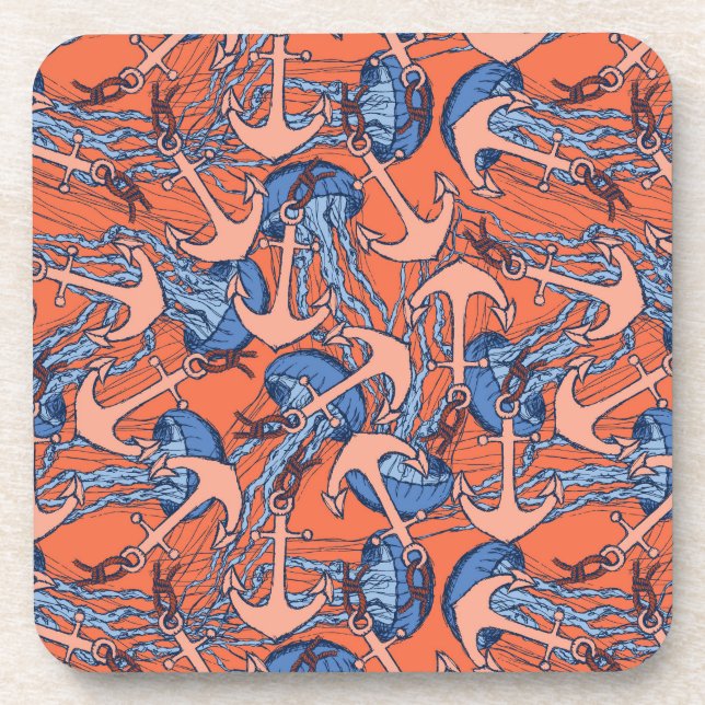 Anchor And Jellyfish Pattern Coaster (Front)