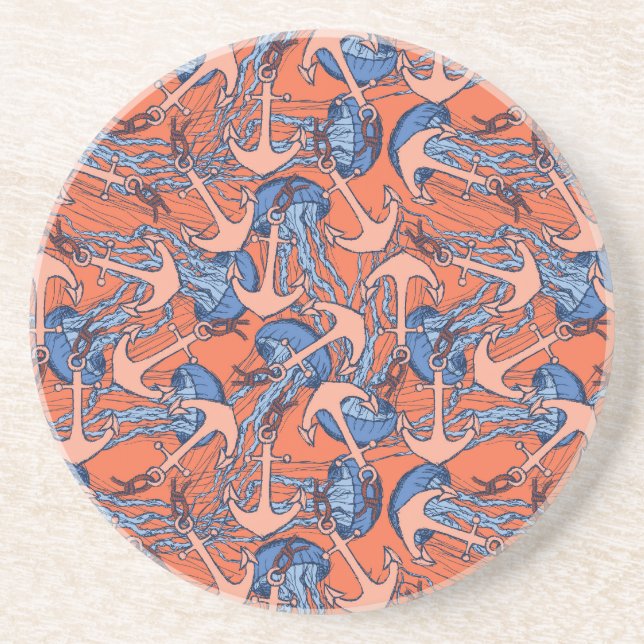 Anchor And Jellyfish Pattern Coaster (Front)