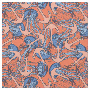 Anchor And Jellyfish Pattern Fabric