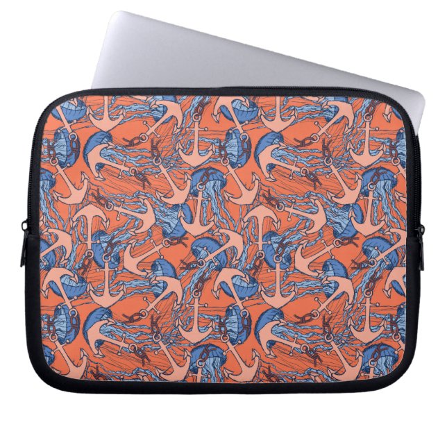 Anchor And Jellyfish Pattern Laptop Sleeve (Front)